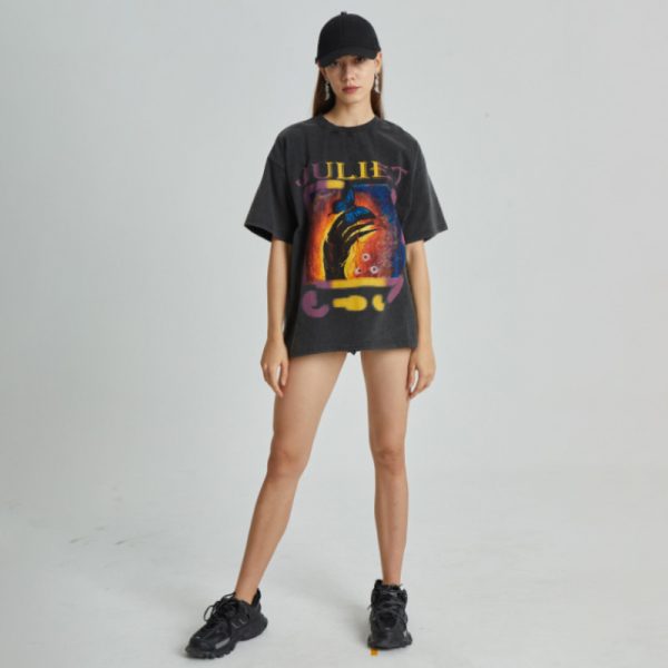 Custom Women's 30% Cotton Acid Wash T-shirt Vintage Style - 图片 2