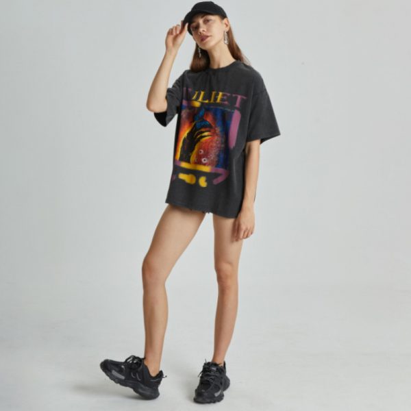 Custom Women's 30% Cotton Acid Wash T-shirt Vintage Style - 图片 3