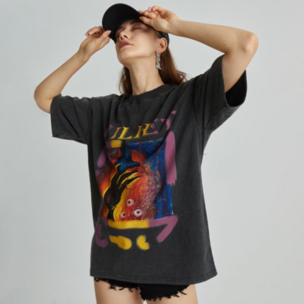Custom Women's 30% Cotton Acid Wash T-shirt Vintage Style - 图片 4