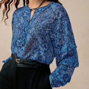 Boho Bubble Sleeve Waist Tie Printed