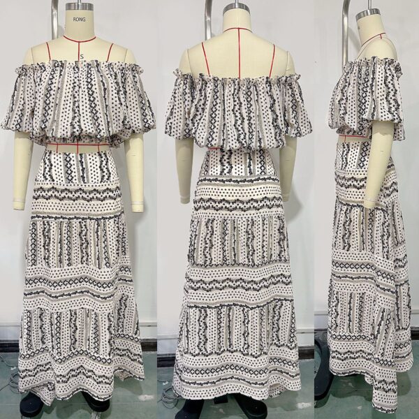 Bohemian Style Off - the - Shoulder Crop Top and Maxi Skirt Set - 图片 4