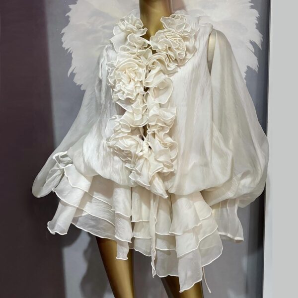 Off - White Ruffled Lantern - Sleeve Blouse - 图片 2