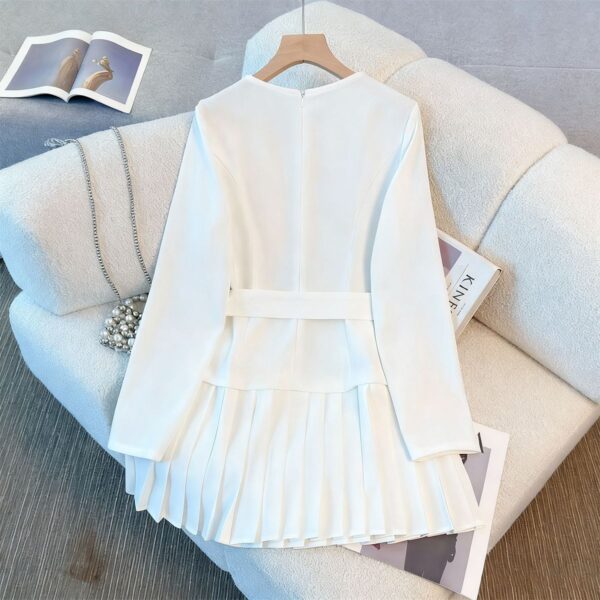 White Tailored Belted Pleated Dress - 图片 4