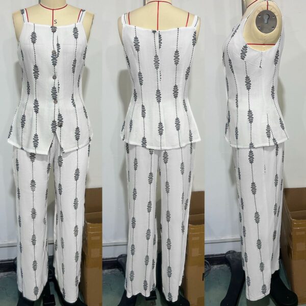 Bohemian - Style White Printed Two - piece Set (Camisole + Wide - leg Trousers) - 图片 5