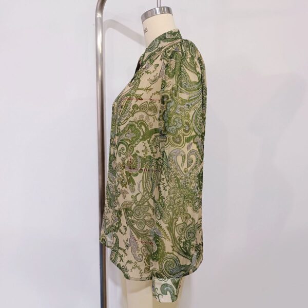 Boho Bubble Sleeve Waist Tie Printed - 图片 4