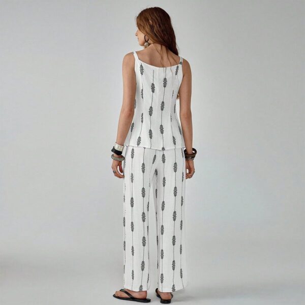 Bohemian - Style White Printed Two - piece Set (Camisole + Wide - leg Trousers) - 图片 2