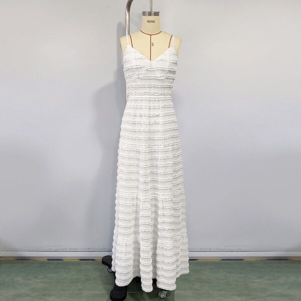 White Textured Spaghetti - Strap Maxi Dress - 图片 4