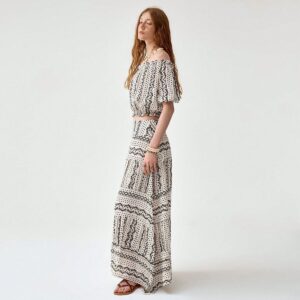 Bohemian Style Off - the - Shoulder Crop Top and Maxi Skirt Set