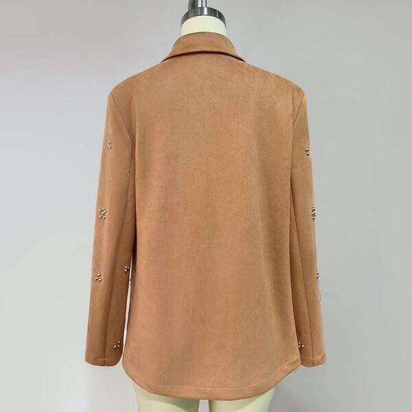 Khaki Double - breasted Decorated Blazer with Matching Office - style Ensemble - 图片 4