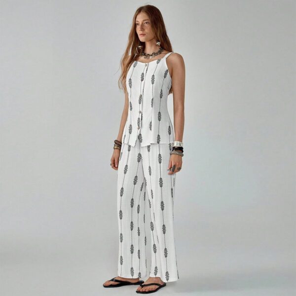 Bohemian - Style White Printed Two - piece Set (Camisole + Wide - leg Trousers) - 图片 3