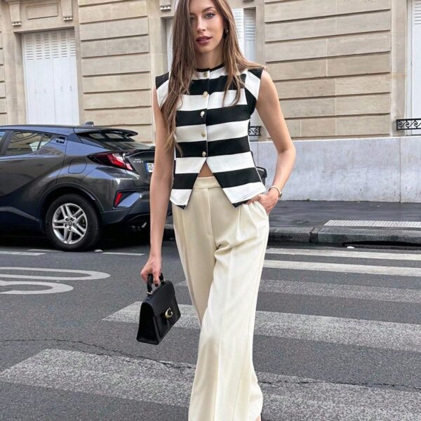 Summer striped knit vest: customizable, breathable, and comfortable, suitable for women - 图片 2