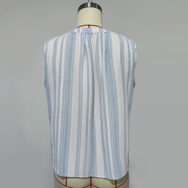 Blue and White Striped Lace - Embroidered Sleeveless Top - 图片 3