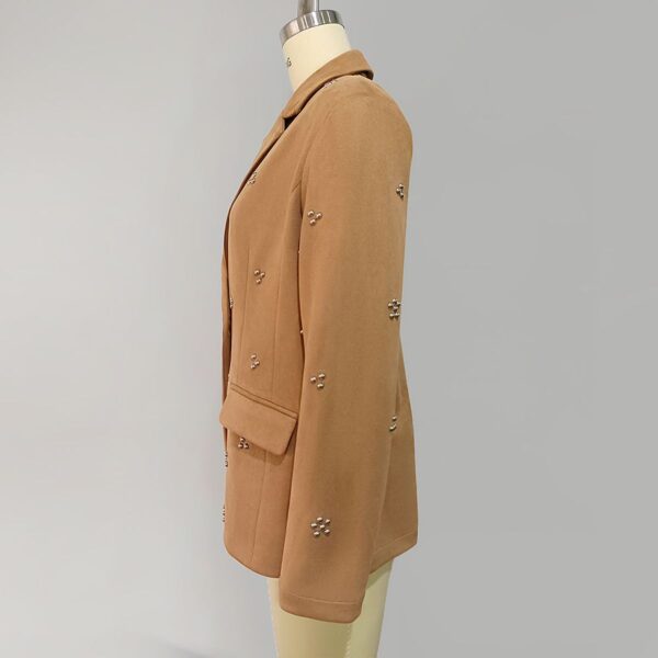 Khaki Double - breasted Decorated Blazer with Matching Office - style Ensemble - 图片 5