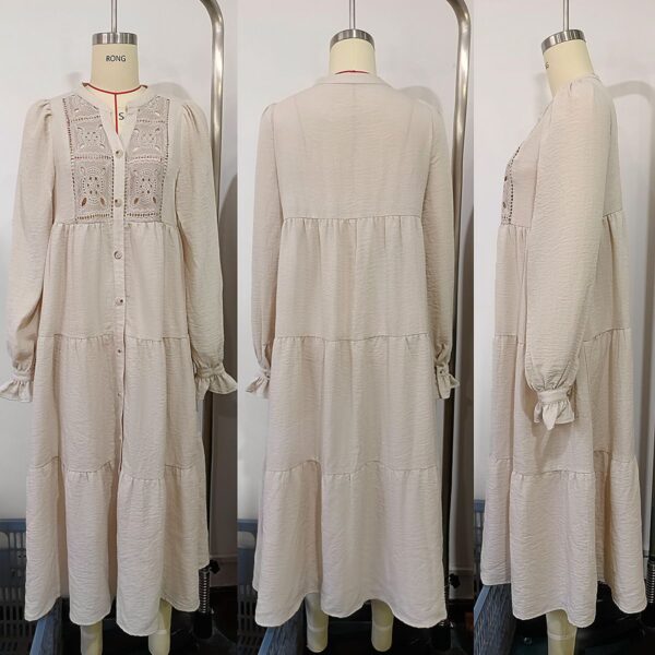 Off - White Long - line Shirt with Hollow - out Embroidery - 图片 4
