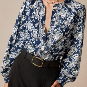 Boho Bubble Sleeve Waist Tie Printed