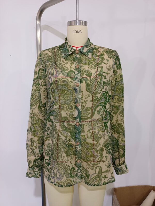 Boho Bubble Sleeve Waist Tie Printed - 图片 3