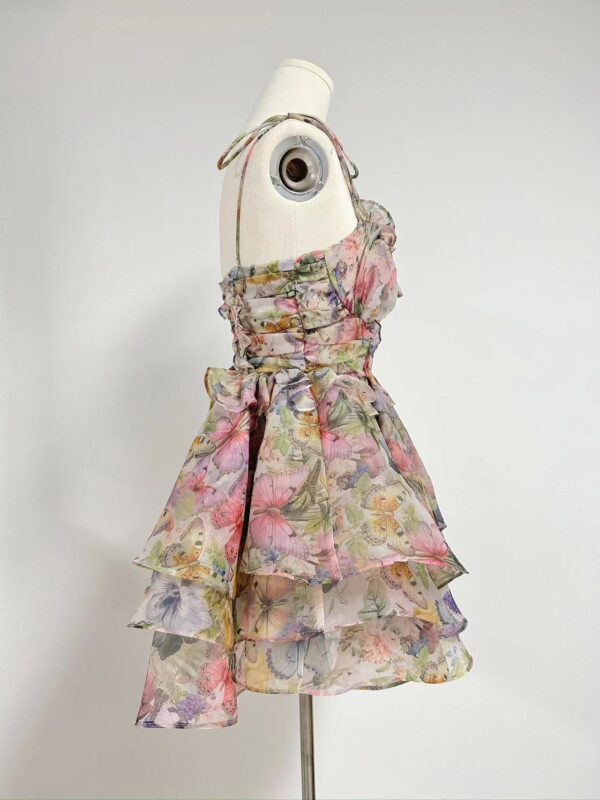 Floral - Printed Spaghetti - Strap Layered Ruffled Dress - 图片 3