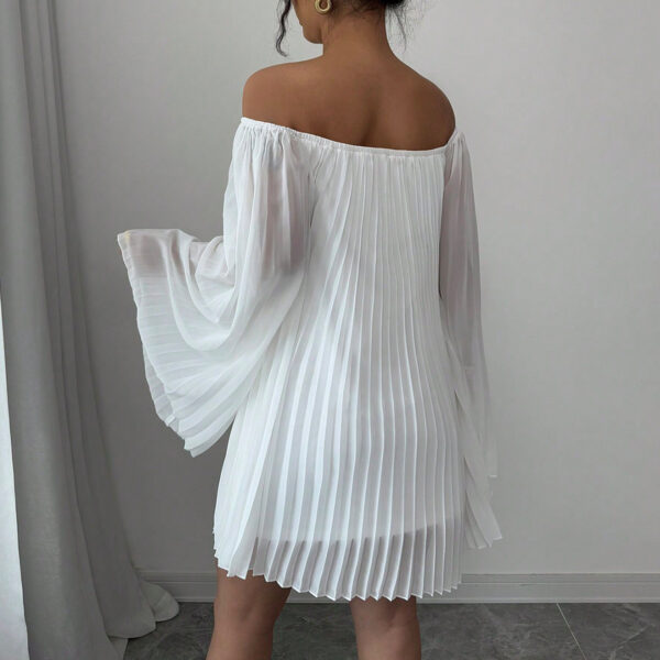 White Off - the - Shoulder Pleated Bell - Sleeve Mini Dress - 图片 2