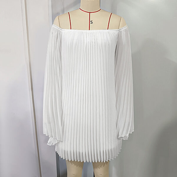 White Off - the - Shoulder Pleated Bell - Sleeve Mini Dress - 图片 4